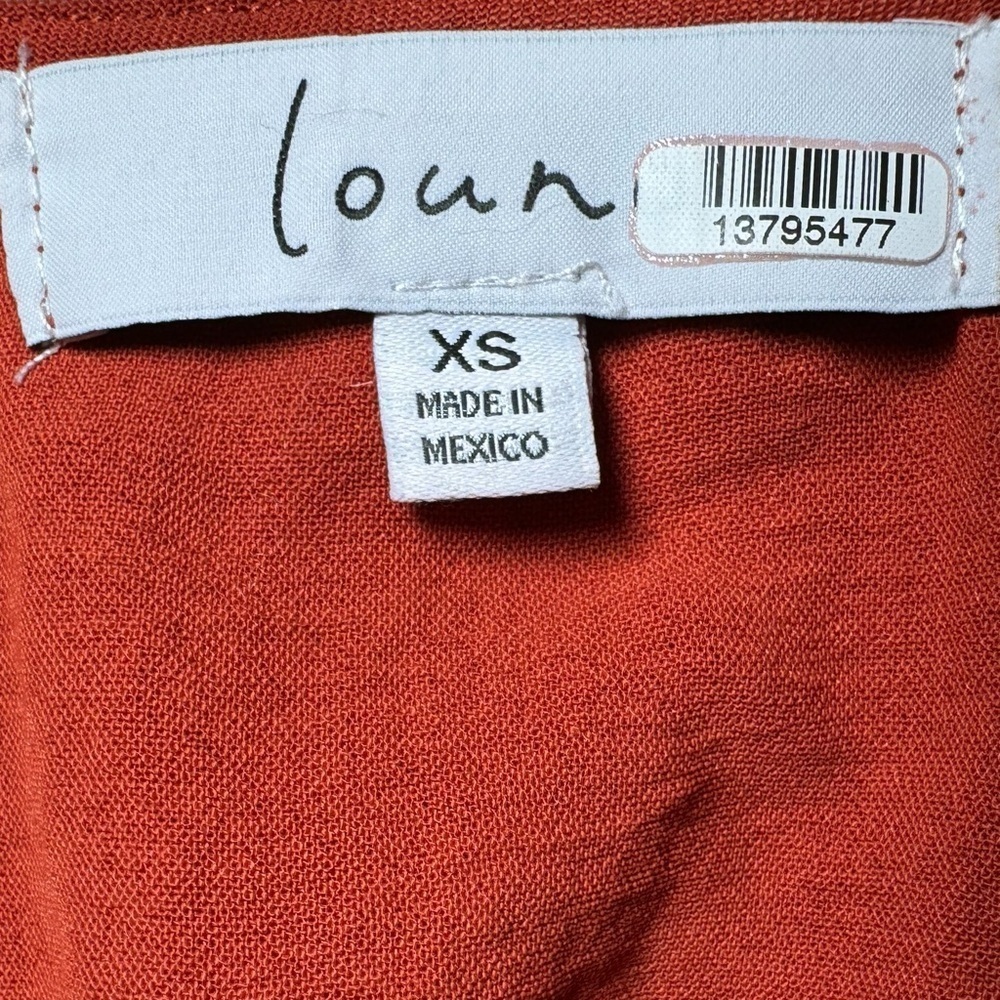 Louna Designer Blouse Red Orange Ruffle Hem Cinched Waist Long Sleeve Sz XS - Picture 8 of 9